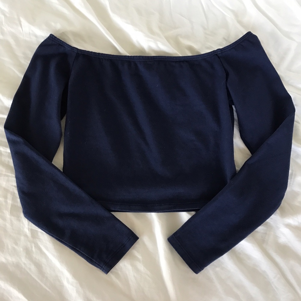 Navy Off-the-Shoulder Crop Top